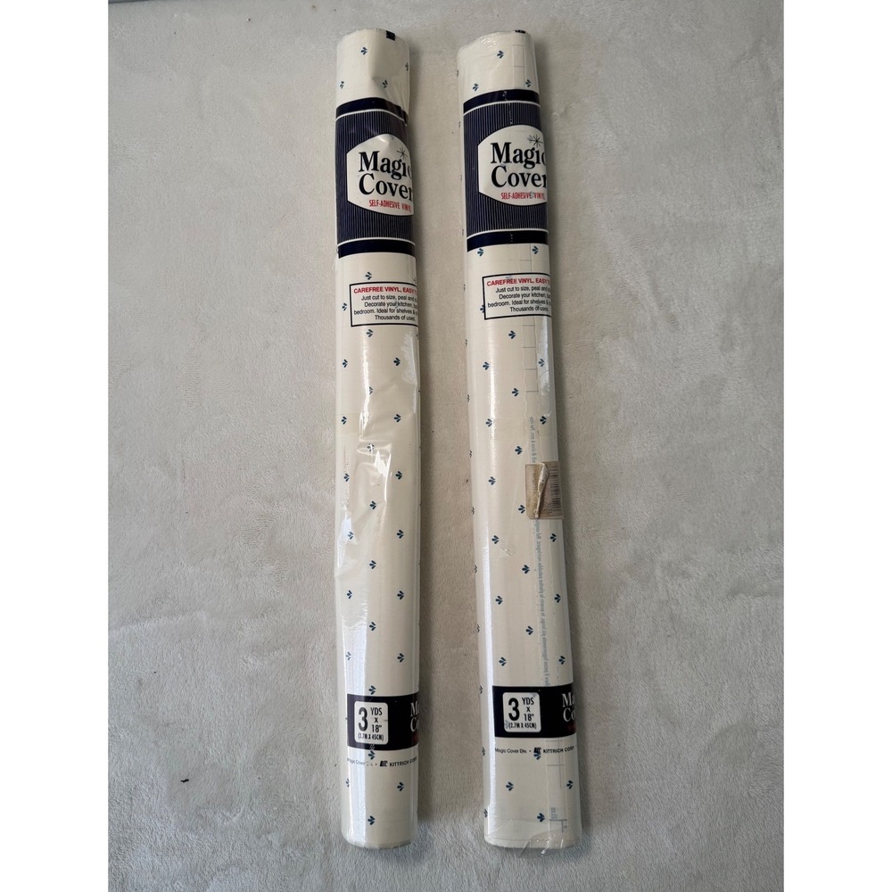 2 Magic Cover Self-Adhesive Vinyl Contact Paper 3yds x 18" Cream Blue Floral